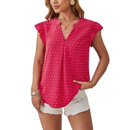 Primavera/verão Feminino 2024 Novo decote em V Toalha Jacquard Pile Sleeves Casual Work Top