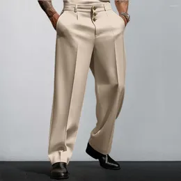 Men's Suits Men Suit Pants Loose Solid Colour Pockets Mid Waist Button Closure Straight Formal Business Style Long Office Trousers