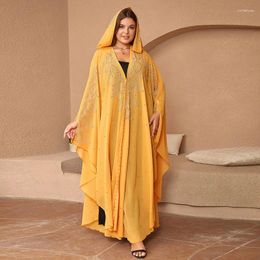 Ethnic Clothing Women Eid Muslim Abaya Morocco Hooded Arab Dubai Solid Diamonds Abayas Batwing Sleeve Pearls Kaftan Africa Dress Long Robe