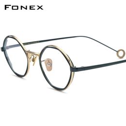 FONEX Pure Glasses Frame Men 2023 Smooth Grace Polygon Prescription Eyeglasse Myopia Optical Eyewear PETAL 240410