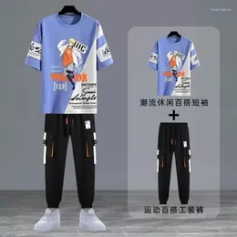 Men's Tracksuits Summer Mens Joggers Tracksuit Set Japan Fashion Outfit Suits Trend T-shirt Multi-pocket Cargo Pants 2 Piece Sets Men