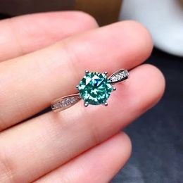 Green blue Solitaire Ring for Women Solid 925 Sterling Silver Rings Round Diamond Wedding Engagement Fine Jewellery 240417