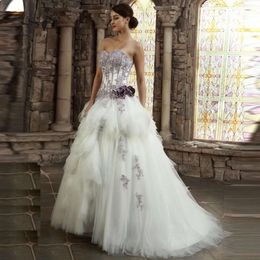 Dress Line Strapless Vintage A Wedding Corset Long Tulle Bridal Gowns Lace Appliques Beaded ppliques
