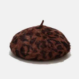 TJBL Berets 2020 Autumn Winter Leopard Print Warm Rabbit Fur Octagonal Hats for Women and Girl Berets Painter Hat Beanie Cap 11 d24417