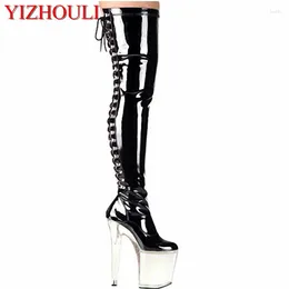 Dance Shoes High Quality Crystal Platform Woman Nightclub Steel Tube Performance Boots 20cm Thin Heels Mujer
