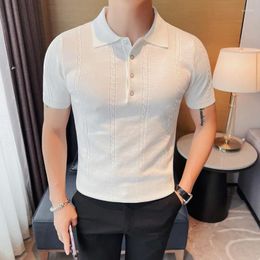 Men's Polos High-grade Fashion Trend Casual Handsome Short-sleeved Polo Shirt Summer Slim-fit With Solid Colour Lapel Ice Silk T-shirt