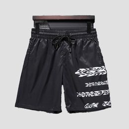 Men's new fashion letter print swim shorts casual loose sports men's golf summer drawstring striped beach pants High street trend hip hop best-selling shorts D36