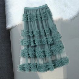 Skirts Pleated Skirt Elastic High Waist Mesh Cake Women Fashion Sweet Solid Color Spring Summer Petticoat Tulle Female Bottom