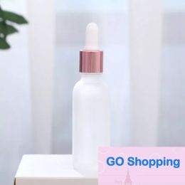 Top Quatily 100pcs 5ml 10ml 20ml 30ml 15ml Glass Dropper Bottle Essential Oil 50ml Frost White Dropper Bottles Glass with Pink Dropper Cap