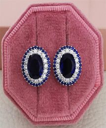 Choucong Brand Stud Earrings Luxury Jewellery 925 Sterling Silver Oval Cut Blue Sapphire CZ Diamond Gemstones Promise Women Engageme9210116