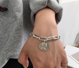 Charm Bracelets Punk Style Unisex Vintage Carved Coin Circle Thick Chain Tassel Pendant Double Layer Bangles Fashion Accessories8023729