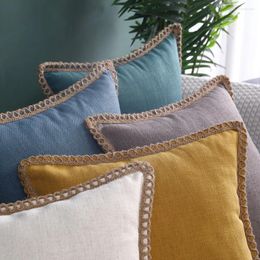 Pillow Rope Edging Cotton And Linen Lotus Leaf Hug Pillowcase 45x45CM Living Room Sofa Decorative Frame Cover