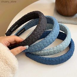 Headbands New Denim Fabric Sponge Headbands Fashion Hair Accessories For Women Hairband Solid Color Hair Band Headwear Hair Hoop Girls Y240417