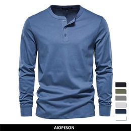 Men's T-Shirts Henley Collar T Shirt Men Casual Solid Colour Long Sleeve T Shirt for Men Autumn High Quality 100% Cotton Mens T Shirts