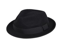 Contemporary Stingy Brim Fedora Classic Black Wool Casual Fedora Hat Wool Felt British Girl Trilby Top Hat Trendy Man Boater Hat 27763245