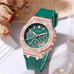 Wristwatches Luxury Women Diamond Dial Quartz Watch Fashion Silicone Band Strap Date WristWatch Student Gift Relogio Feminino Dropshipping d240417