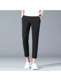 Men's Pants Summer High-Quality Classics Solid Work Stretch Thin Men Business Fashion Grey Black Party Casual Formal Trousers Male