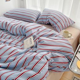 Nordic Sling Bed 150 Bedding Sets Stripes Duvet Cover Set Quilt Sheet Queen Size INS Blogger Comforter 240417