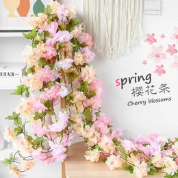 Decorative Flowers 1. Stripped Silk Cloth Artificial Cherry Blossoms Vines Hanging Walls Christmas Fake Plants Leaving