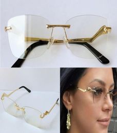 Brand Designer Square Women Sunglasses Gold Rimless Woman Optical Frame Luxury Panther Head Design Glasses Fashion Eyewear Small S1547394