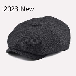 ZV04 Berets New Wool Newsboy Caps Men Herringbone Flat Caps Women British Painters Hat Autumn Winter Fashion Octagonal Cap Driver Beret Hat d240418