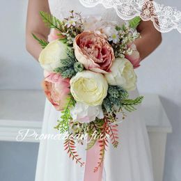 Wedding Flowers Waterfall Pink Bouquet Decorations Artificial Purple Peony Flower Bouque De Noiva Bridal Accessories