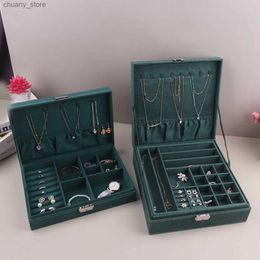 Accessories Packaging Organisers New Green 3Layer Flannel Jewellery Organiser Box Necklaces Earrings Rings Display Holder Case for Women Large Cap Y240423 NFSR