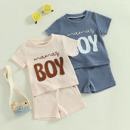 Clothing Sets Summer Baby Boy Clothes Set Short Sleeve Letter Pattern Waffle T-Shirt Shorts 2Pcs/Sets Toddler Casual Kids Tracksuits