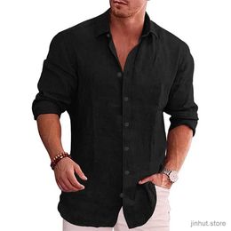 Men's T-Shirts Cotton Linen Autumn Hot Selling Mens Long Sleeve Shirt Solid Colour Casual Style Plus Size Mens Casual Linen Shirt