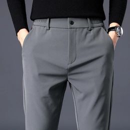 Spring Summer Thin Mens Business Casual Pants High Elastic Jogger Slim Straight Korean Brand Trousers Clothes Black Gray Blue 240417