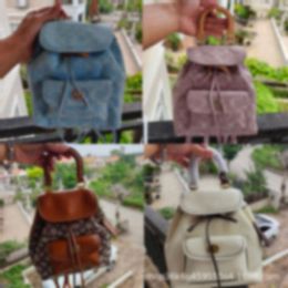 Bags Genuine Leather Made Denim Fabric Cj833 Shoulder Ch588 Cute Small Cowhide Backpack