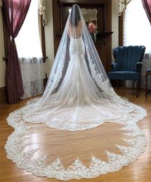 Custom Made Wedding Veils 1 Tier 2019 Cathedral Length Lace Applique Bridal Veil with Comb Cheap2651635