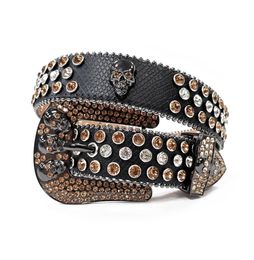 Vintage Western Cowboy Cowgirl Bling Black Crystal Belt Snakeskin Leather Rhinestone Belts Removable Buckle For Men Women6629894