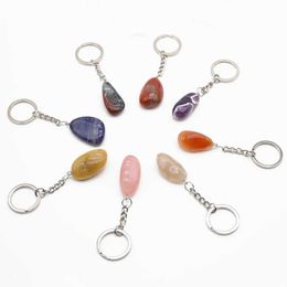 CXGD Keychains Lanyards 1pc Natural Crystals Stone Keychains Stainless Steel Motorcycle Keychain Pendant Accessory Reiki Crystal KeyChain Handbag Decor d240417