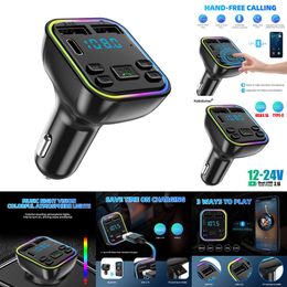 New Car Bluetooth FM Transmitter PD Type-c Dual USB 3.1A Fast Charger Cigarette Lighter Outlet 7 Colours Light Handsfree MP3 Player