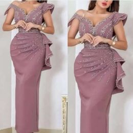 Proste eleganckie szyi formalne sukienki wieczorowe z koralikami zakurzone fioletowe długie marokańskie kaftan kryształy cekiny cekiny koraliki suknie imprezowe sukienki recepcyjne kostki