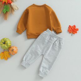 Clothing Sets ZZLBUF Toddler Baby Boy Halloween Outfits Long Sleeve Letter Pumpkin Print Sweatshirt Pants 2Pcs Fall Winter Clothes