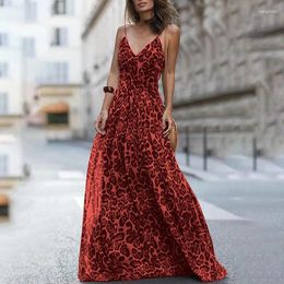 Casual Dresses 2024 Y2K INS Elegant Strap V Neck High Waist Leopard Print Long Vacation Dress Summer Sexy Corset Bohemian For Women