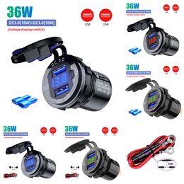 New Upgrade Aluminum QC 3.0 Dual USB Ports Car Fast Charger Socket 12V/24V Outlet Charge Waterproof Adapter for Boat SUV Sedan RV