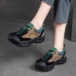 Casual Shoes Johnature Autumn Winter 2024 Women Genuine Leather Mixed Colours Round Toe Retro Soft Sole Comfortable Sneakers