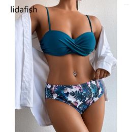 Women's Swimwear Leaf Print Bikini Underwire Women Push Up Swimming Suits For Bathing Suit Beachwear Biquini Two Piece Set