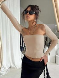 Women's T Shirts Sexy Bra Tie Waist T-shirt Long Sleeve Tight Cover Two Piece Top