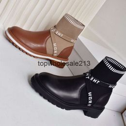 The Row Autumn Crow's Leather Genuine New Top-quality and Winter Short Boots Women's Fashion Round Head Socks and Boots Versatile British Martin Boots