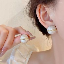 Stud Earrings French Vintage Half Round Bean For Women Fashion Elegant Metal Gold Colour Chain Earring Birthday Jewellery Gifts