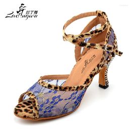 Dance Shoes Ladingwu Ballroom Women Breathable Lace Shoe Latin Woman Salsa Sandals Rhinestone Heel 6/7.5/8.5/10cm