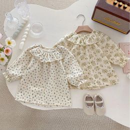 Girl Dresses 2024 Baby Girls Clothes Floral Dress For Ruffle Collar Infant Clothing Ins Borns T-Shirt Top Costumes