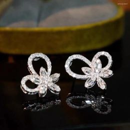 Stud Earrings Light Luxury Cool Style Full Of Diamonds Niche Fresh Butterfly Flower Female Sweetness For Daily Wear
