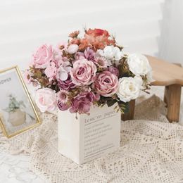 Decorative Flowers Rose Silk Artificial Hydrangea Wedding Home Vases Party Christmas Fake Flower Table Decoration Accessories Bride Bouquet
