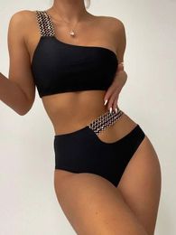 sand beach swimsuit luxury women's yoga clothes sports suit classic plaid printed tube top vest women's tights bikini swimsuit Fitness black tight trousers