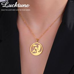 Pendant Necklaces Lucktune Mermaid Round Necklace For Women Stainless Steel Choker Chain In Fashion Kpop Jewellery Wedding Gift